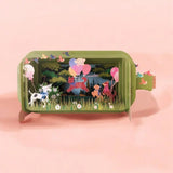 Alljoy Design MESSAGE IN A BOTTLE 3D Pop Up Verjaardagskaart, Dogs & Balloons