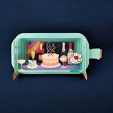 Alljoy Design MESSAGE IN A BOTTLE 3D Pop Up Wenskaart, Taart & Champagne