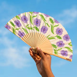 Cuikui Houten Handwaaier met bloemenprint, Pansy Flowers