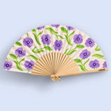 Cuikui Houten Handwaaier met bloemenprint, Pansy Flowers