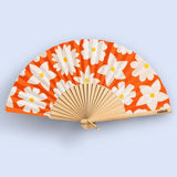 Cuikui Houten Handwaaier met bloemenprint, White Flowers