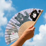 Cuikui Houten Handwaaier met kattenprint, Kitty Gang