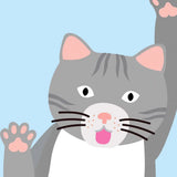 Cuikui Houten Handwaaier met kattenprint, Kitty Gang