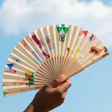 Cuikui Houten Handwaaier met print, Beach Please 1