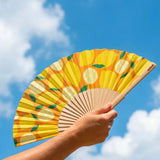 Cuikui Houten Handwaaier met print, Lemons