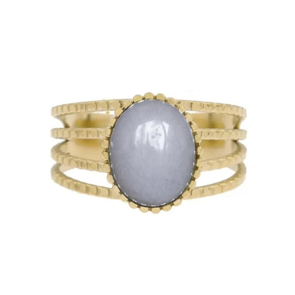 Ellen Beekmans 4-delige Gouden Ring met ovale Gemstone, Blauw
