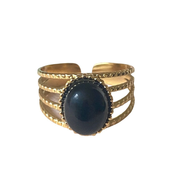 Ellen Beekmans 4-delige Gouden Ring met ovale Gemstone, Zwart