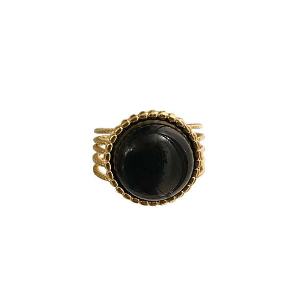 Ellen Beekmans 5-delige Gouden Ring met ronde Gemstone, Zwart