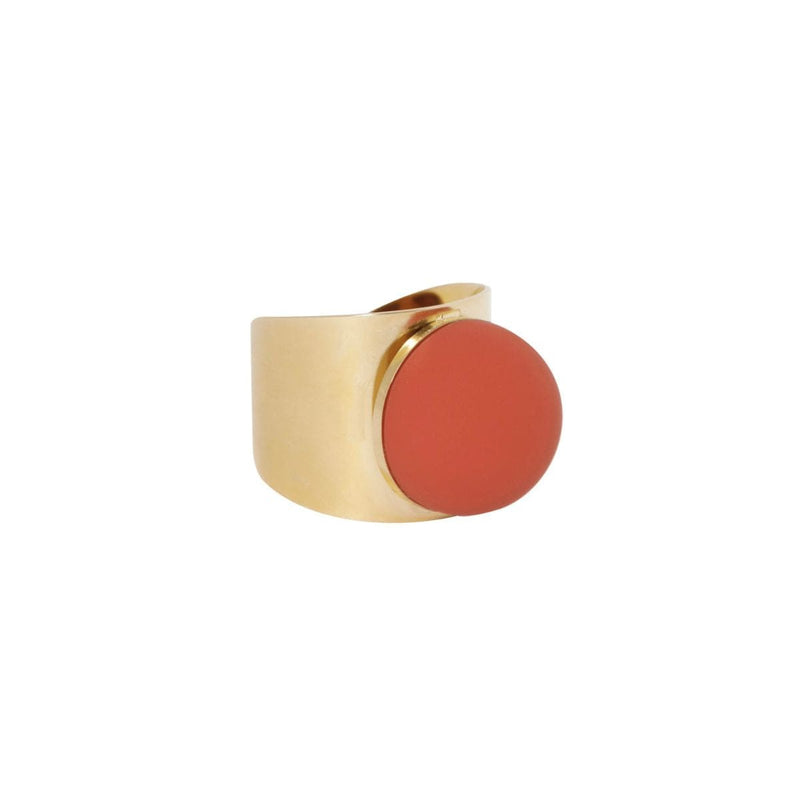 Ellen Beekmans Gladde Gouden Ring met ronde Steen, Warm Rood