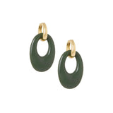 Ellen Beekmans Gouden oorringen met ovale hanger in gelakte hars, Army Groen