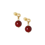 Ellen Beekmans Gouden oorstekers met gemstone hanger, Bordeaux