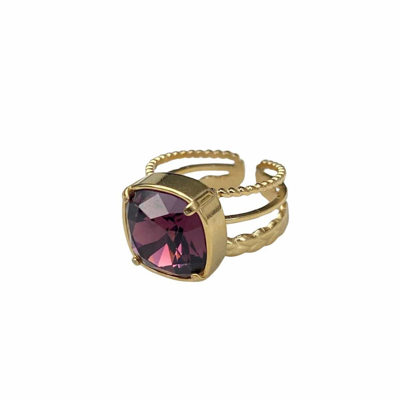 Ellen Beekmans Gouden Ring met vierkante Glassteen, Aubergine