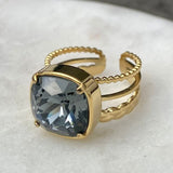 Ellen Beekmans Gouden Ring met vierkante Glassteen, Staal Blauw