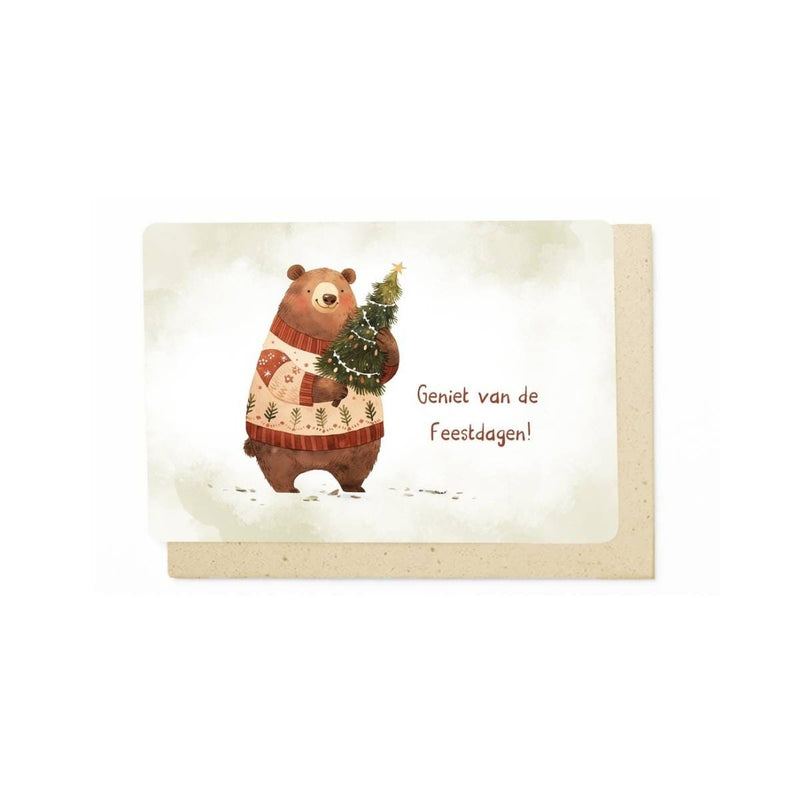 Enfant Terrible DAYDREAM Set van 5 identieke Kerstkaartjes met een Beer, Geniet van de Feestdagen!