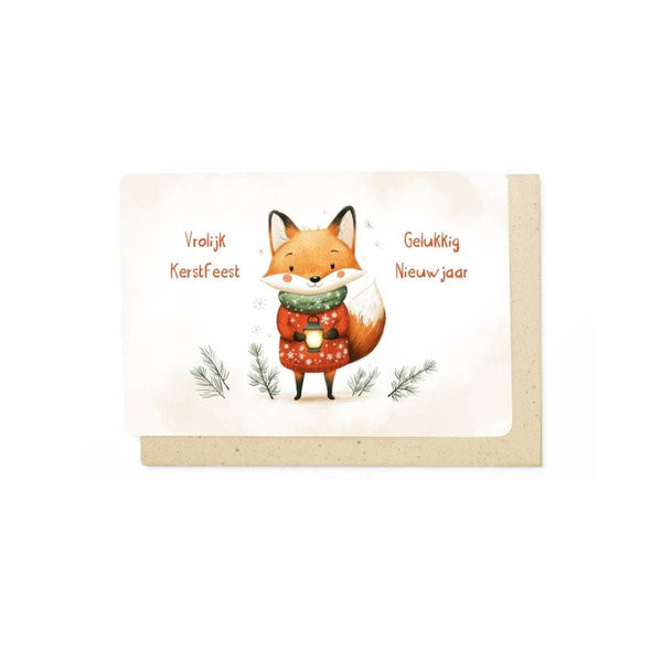 Enfant Terrible DAYDREAM Set van 5 identieke Kerstkaartjes met een Vos, Vrolijk Kerstfeest - Gelukkig Nieuwjaar