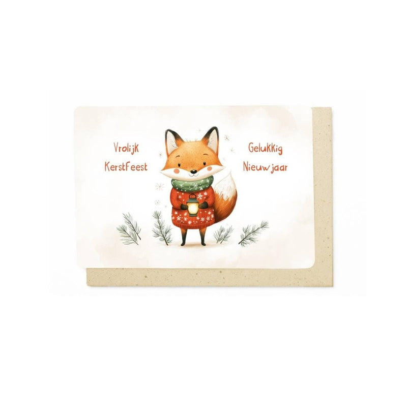 Enfant Terrible DAYDREAM Set van 5 identieke Kerstkaartjes met een Vos, Vrolijk Kerstfeest - Gelukkig Nieuwjaar