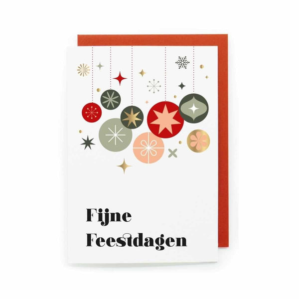 Enfant Terrible JUST JOLLY Doosje met 8 Kerstkaarten met Kerstballen en rode enveloppen, Fijne Feestdagen