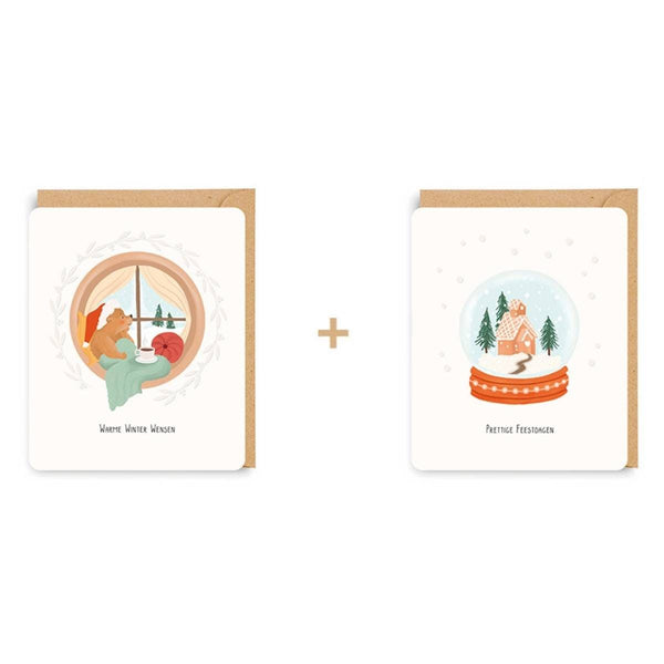 Enfant Terrible LITTLE STORIES Doosje met 8 Kerstkaarten in 2 designs, Beer & Sneeuwbal