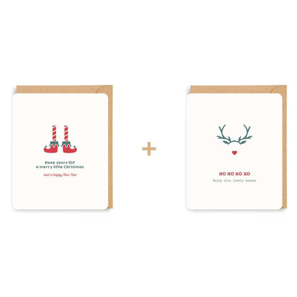 Enfant Terrible QUOTOPIA Doosje met 8 Kerstkaarten in 2 designs, Have yours-ELF & HO HO HO XO