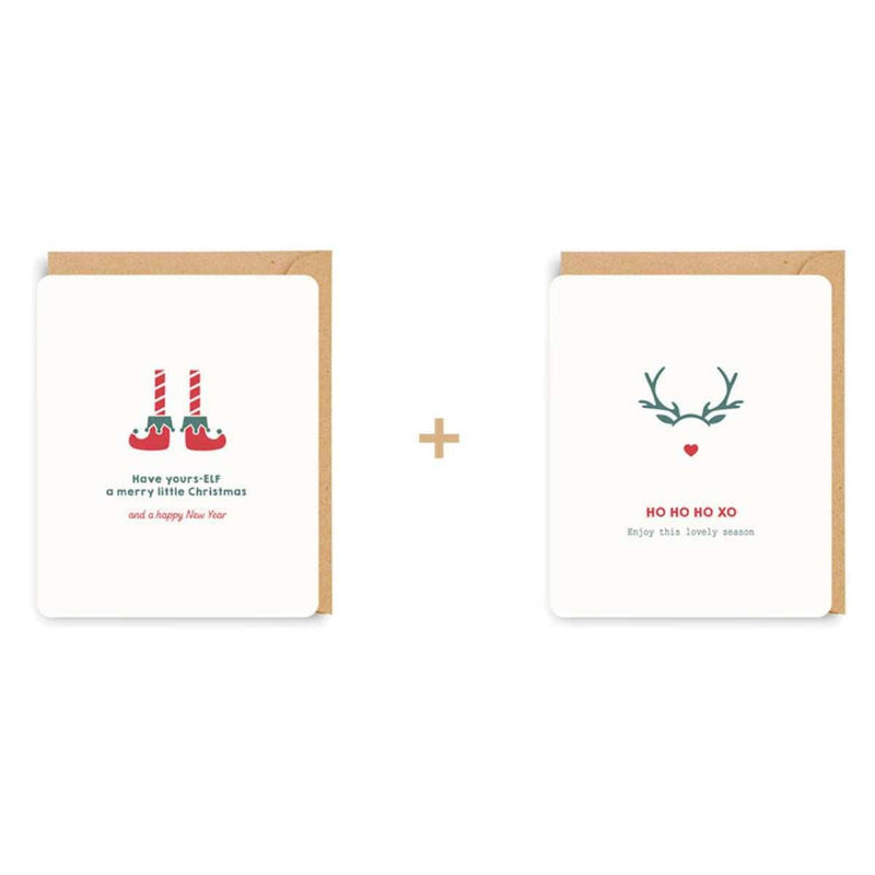 Enfant Terrible QUOTOPIA Doosje met 8 Kerstkaarten in 2 designs, Have yours-ELF & HO HO HO XO