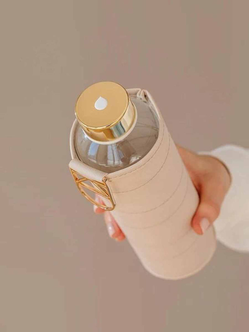 Equa MISMATCH Glazen drinkfles met cover van kunstleer 750ml, Beige