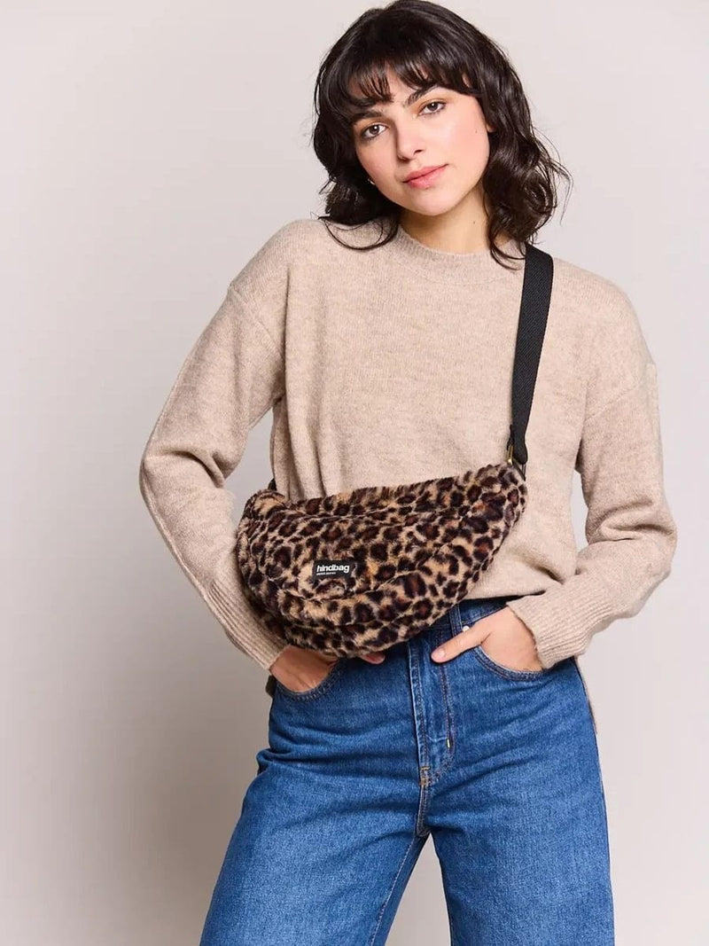 Hindbag ANDREA Faux Fur half moon Crossbodytas, Luipaard