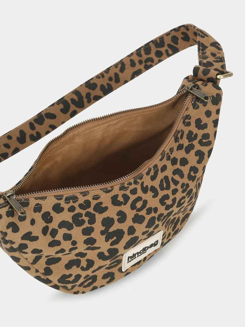 Hindbag ANDREA Katoenen half moon Crossbodytas, Luipaard Cinnamon