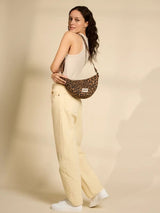 Hindbag ANDREA Katoenen half moon Crossbodytas, Luipaard Cinnamon