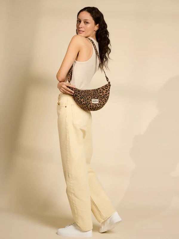 Hindbag ANDREA Katoenen half moon Crossbodytas, Luipaard Cinnamon