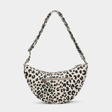 Hindbag ANDREA Katoenen half moon Crossbodytas, Luipaard Ecru