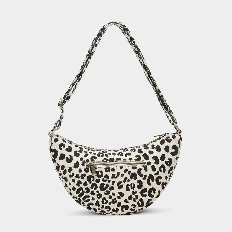 Hindbag ANDREA Katoenen half moon Crossbodytas, Luipaard Ecru