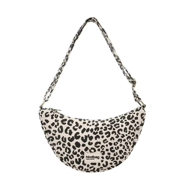 Hindbag ANDREA Katoenen half moon Crossbodytas, Luipaard Ecru