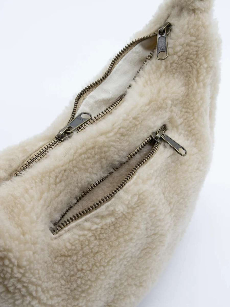 Hindbag ANDREA Teddy half moon Crossbodytas, Beige