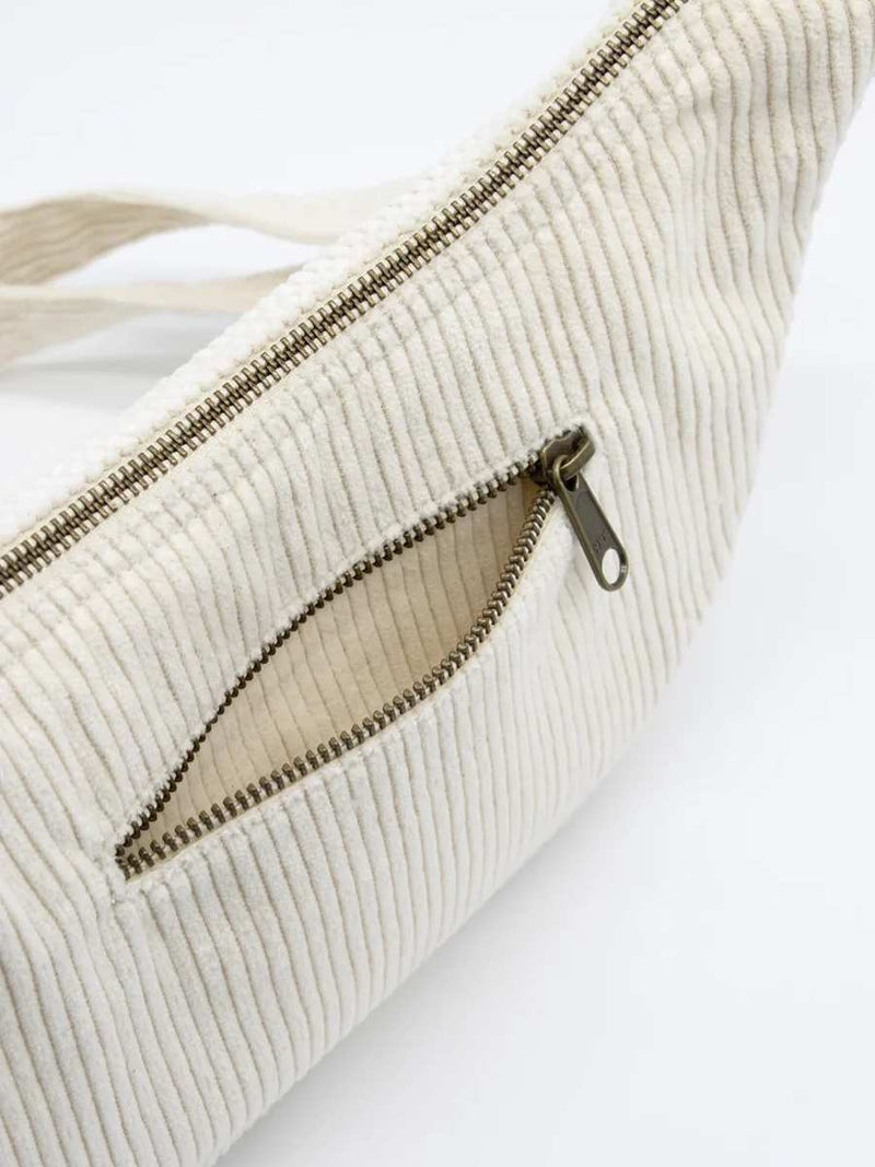 Hindbag ANDREA Velours half moon Crossbodytas, Ecru