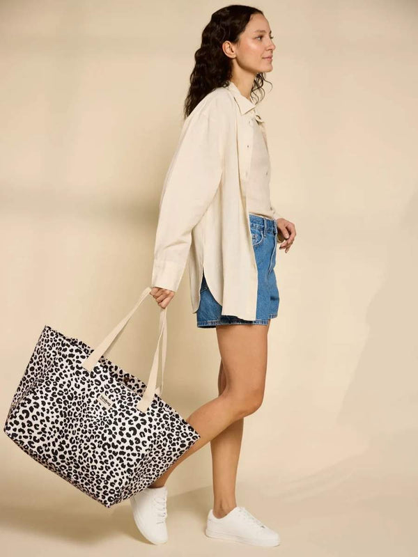 Hindbag CLAUDE Katoenen Shopper, Luipaard Ecru