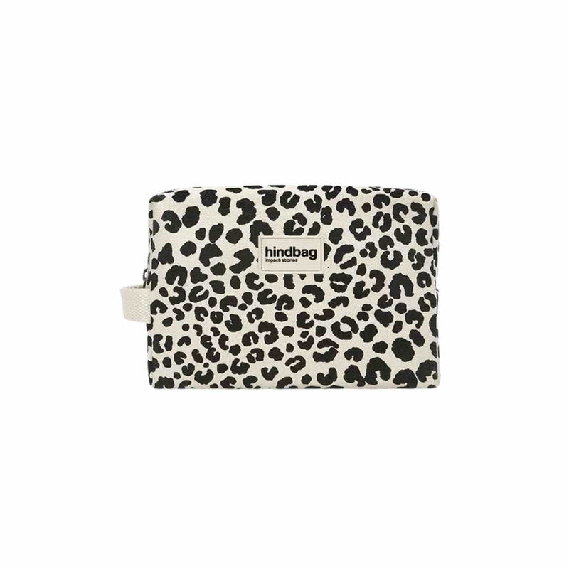Hindbag LÉON Katoenen Toilettas, Luipaard Ecru