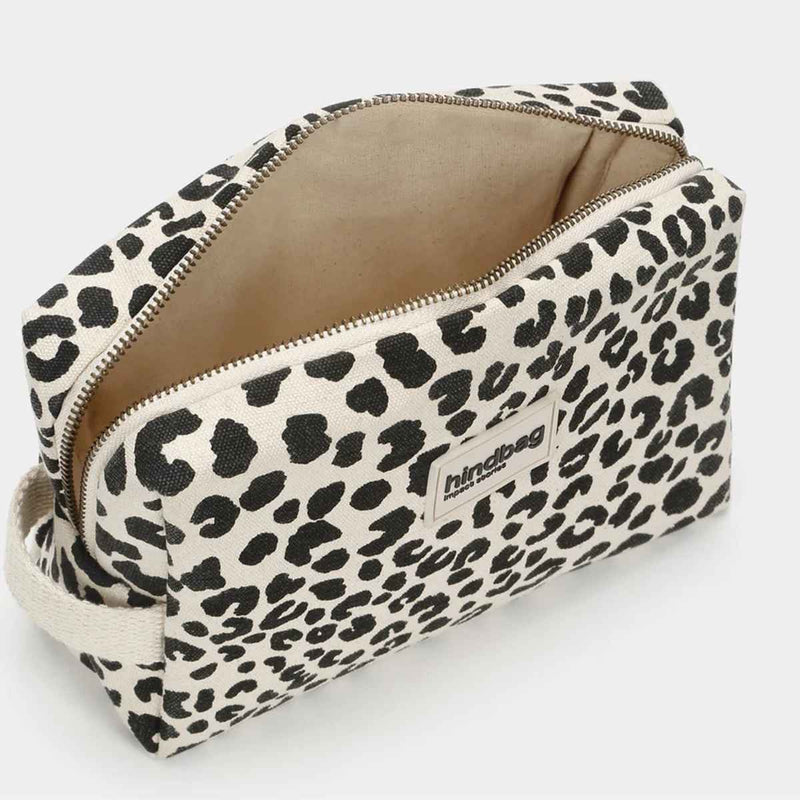 Hindbag LÉON Katoenen Toilettas, Luipaard Ecru