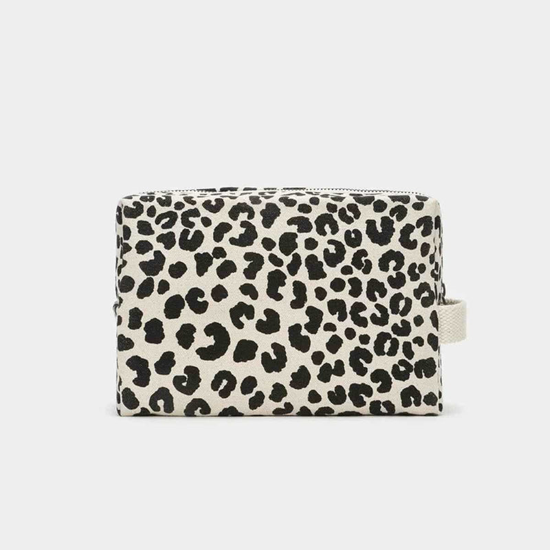 Hindbag LÉON Katoenen Toilettas, Luipaard Ecru