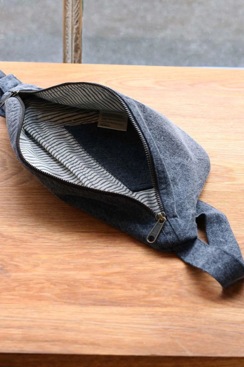 Hindbag SASHA grote Katoenen Crossbodytas, Denim Grijs