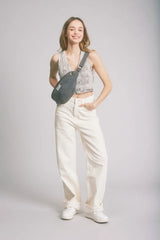 Hindbag SASHA grote Katoenen Crossbodytas, Denim Grijs