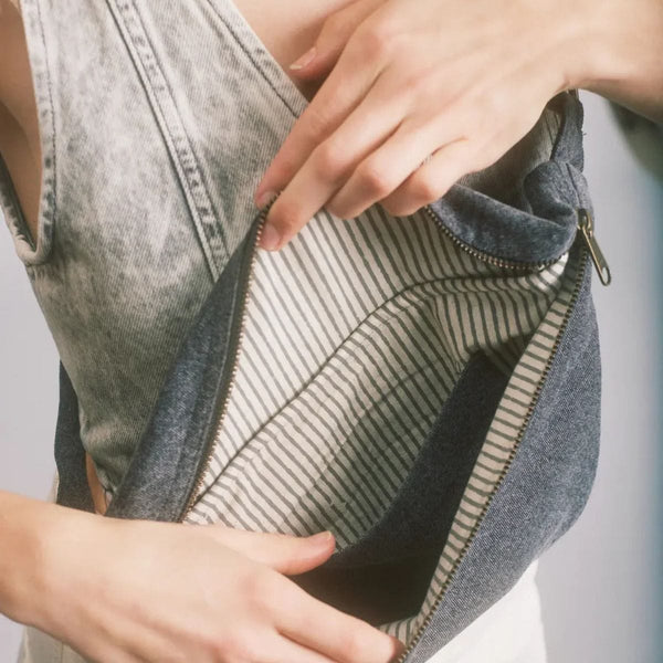 Hindbag SASHA grote Katoenen Crossbodytas, Denim Grijs