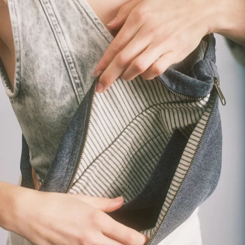 Hindbag SASHA grote Katoenen Crossbodytas, Denim Grijs