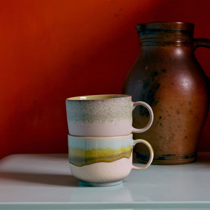 HK Living 70s CERAMICS Set van 2 grote Theetassen, Neo