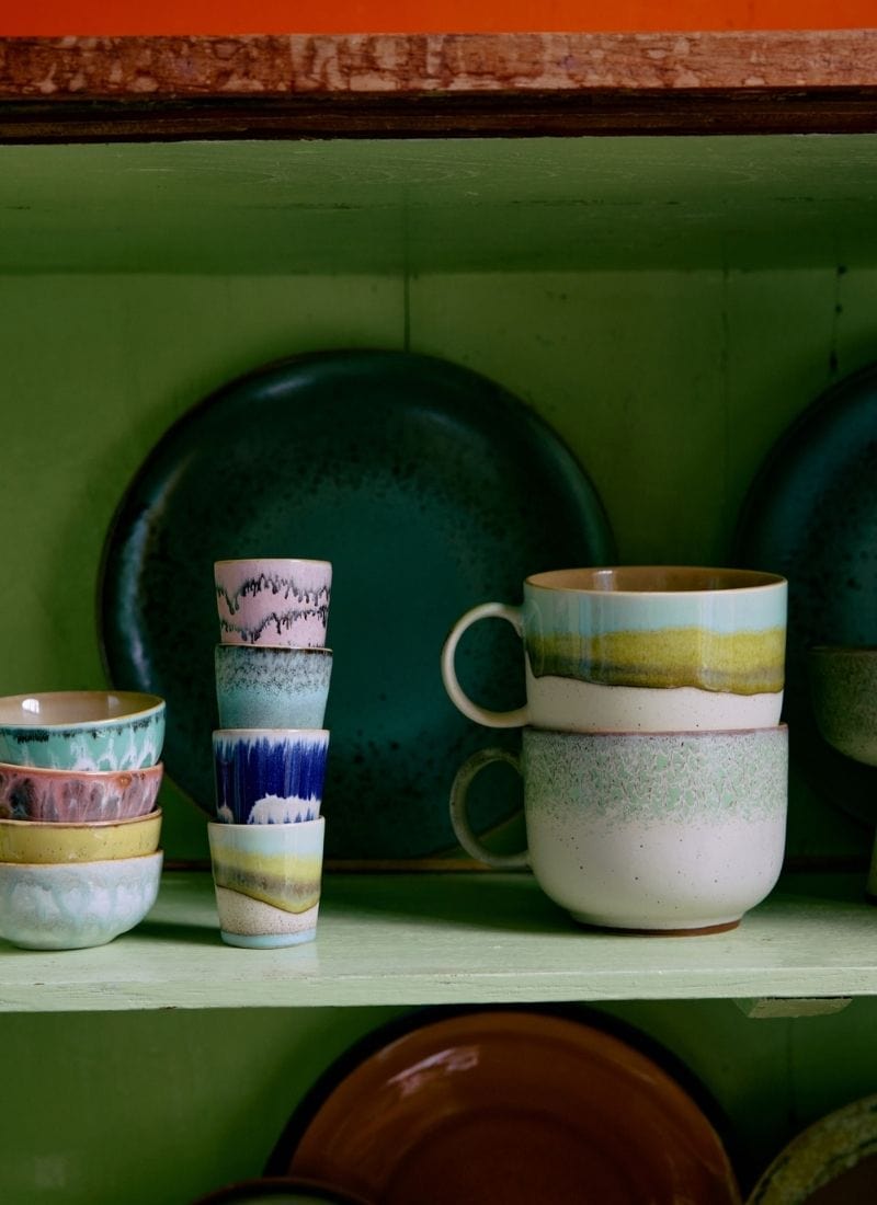 HK Living 70s CERAMICS Set van 2 grote Theetassen, Neo