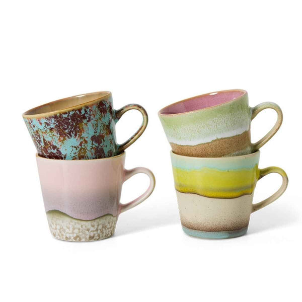 HK Living 70s CERAMICS Set van 4 Americano Tassen, Rococo