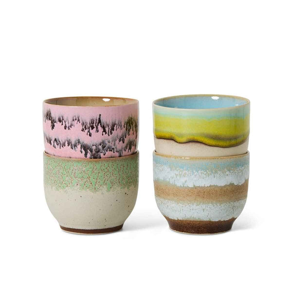 HK Living 70s CERAMICS Set van 4 Café Cups, Deco