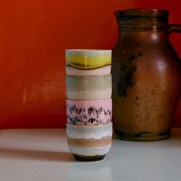 HK Living 70s CERAMICS Set van 4 Café Cups, Deco