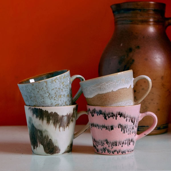 HK Living 70s CERAMICS Set van 4 Cappuccino Tassen, Dada
