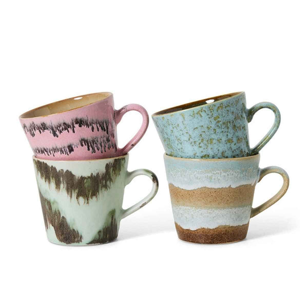 HK Living 70s CERAMICS Set van 4 Cappuccino Tassen, Dada