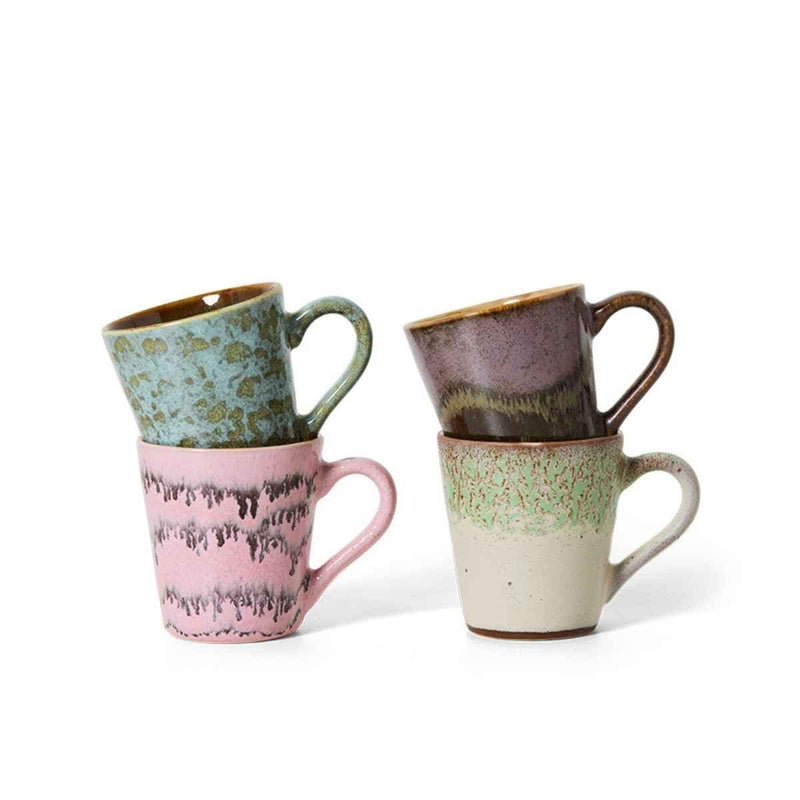 HK Living 70s CERAMICS Set van 4 Espresso Tasjes, Brutalism